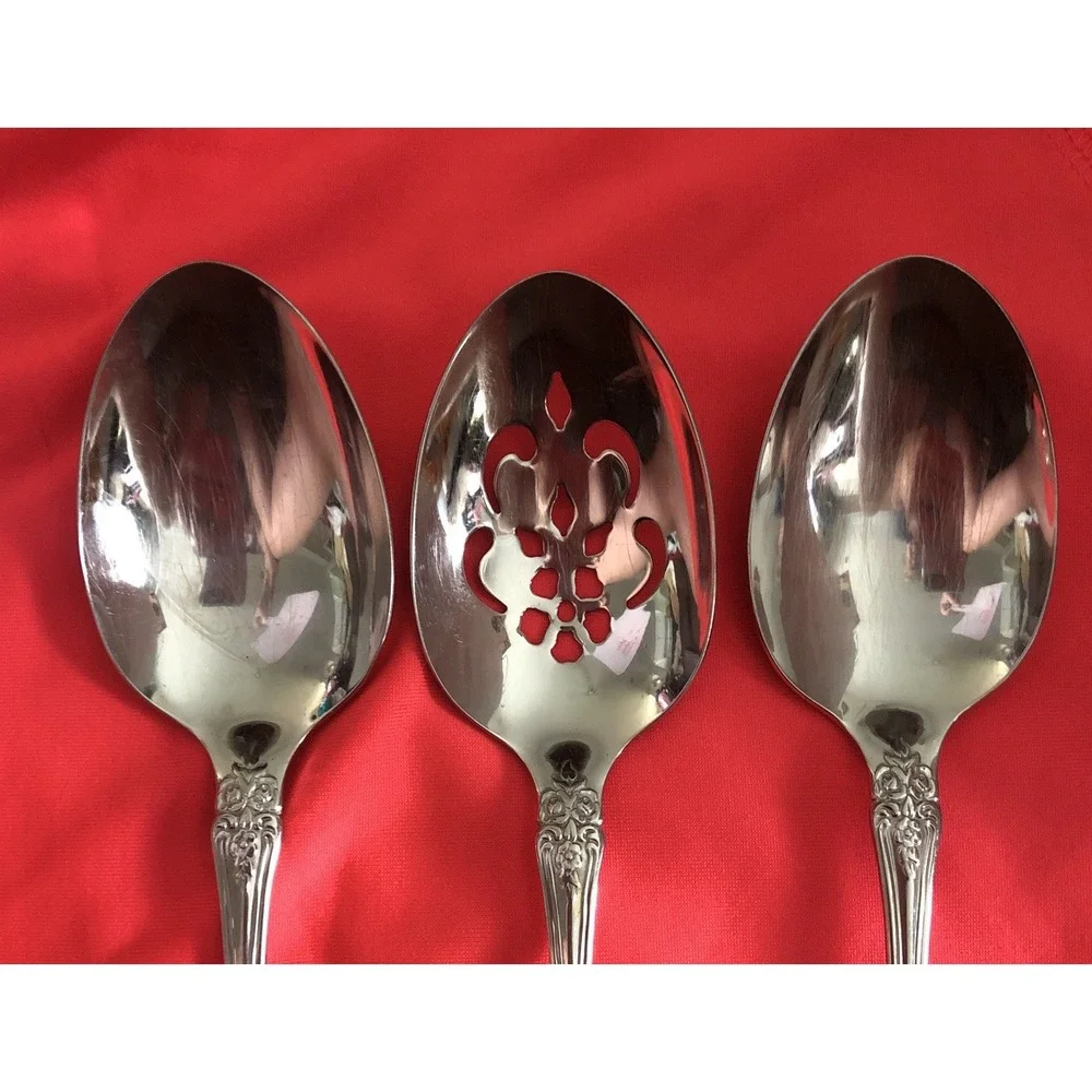 Set Of 3 Oneida Pembrooke Renoir Serving Spoons 1 Slotted SSS Stainless 8 1/2